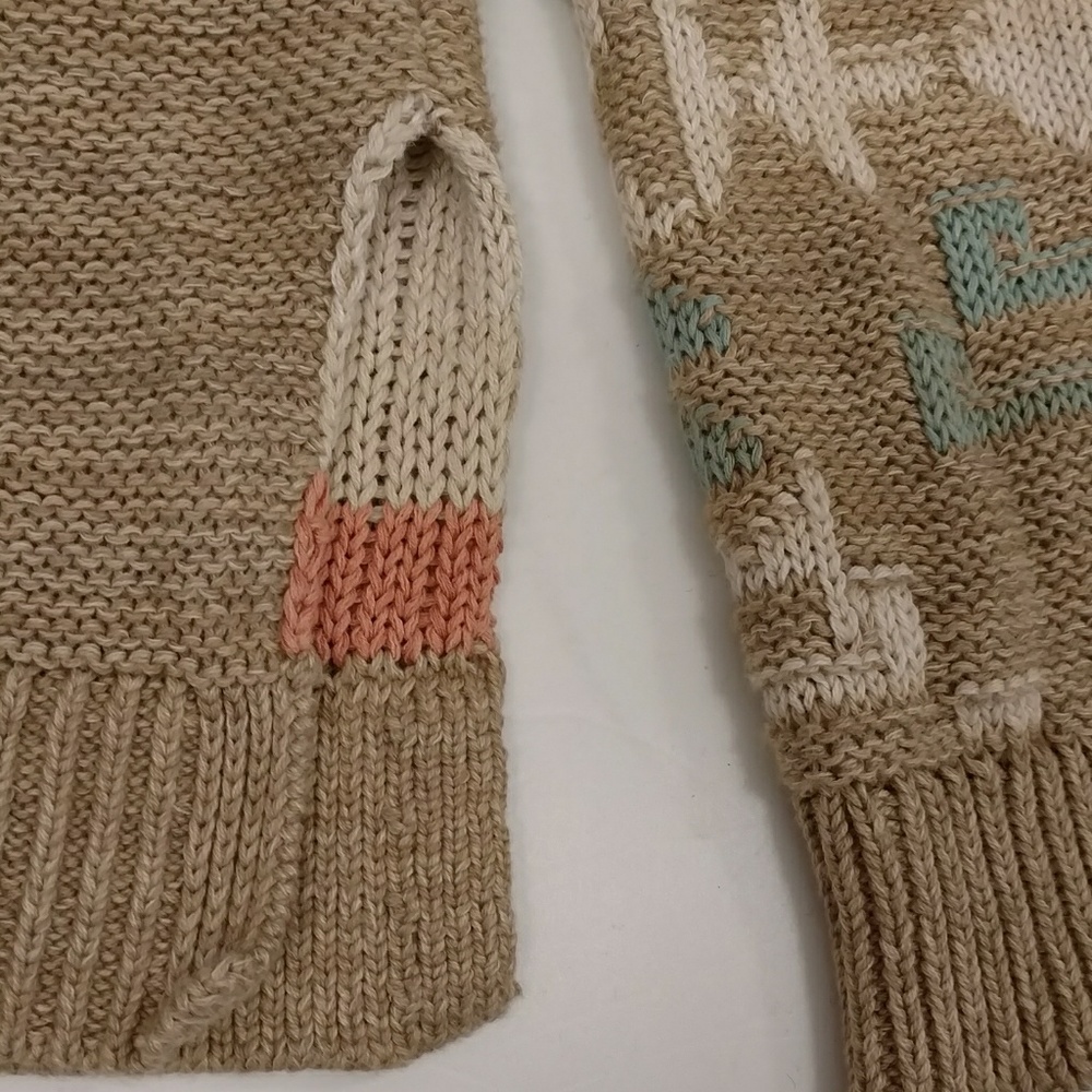 Soft Cotton Linen Blend Knit Sweater Native Neutral Tan & Soft Colors Turquoise - Picture 8 of 8